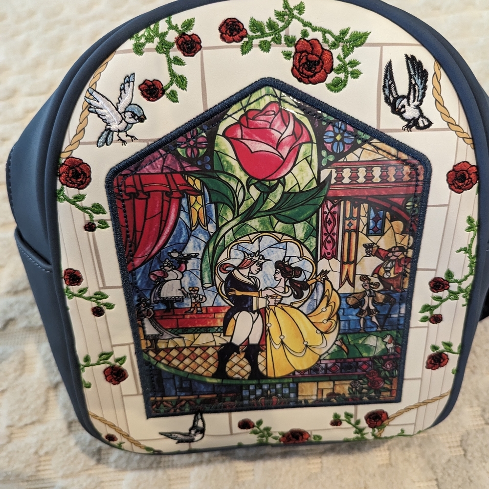 NWT Disney loungefly Beauty and the Beast stained glass backpack
